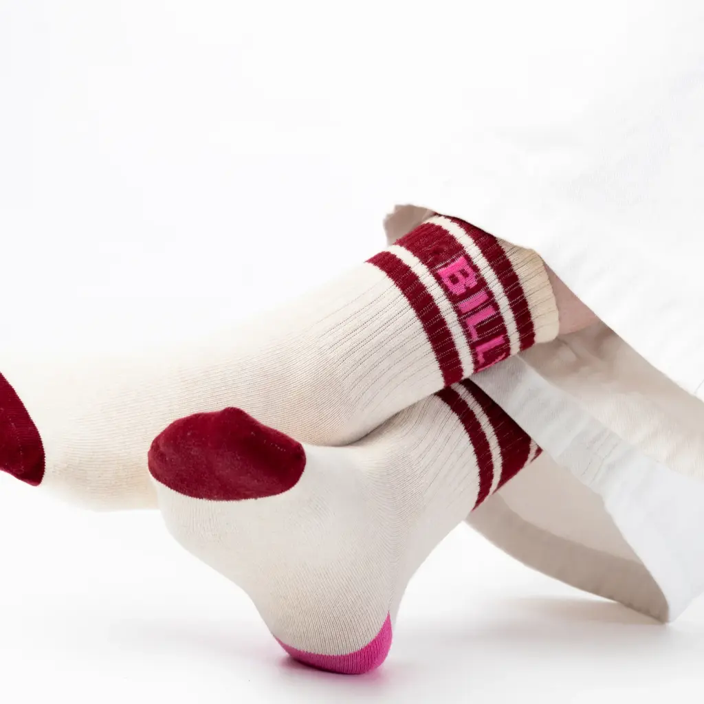 Billybelt - Tennissocken ecru bordeaux gestreift - Gr. 37-40