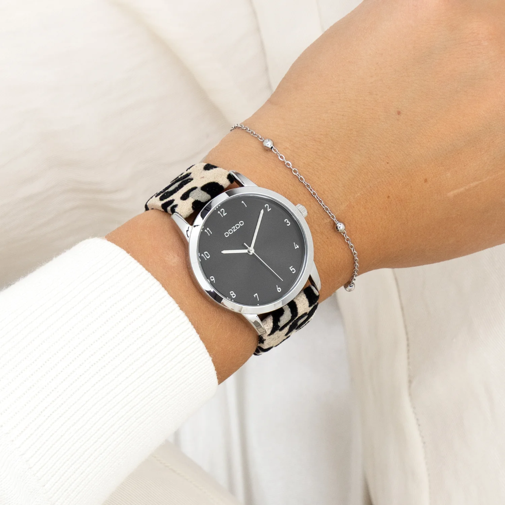 Oozoo Timepieces - Armbanduhr - Leo Damen Silber / Schwarz 38mm M