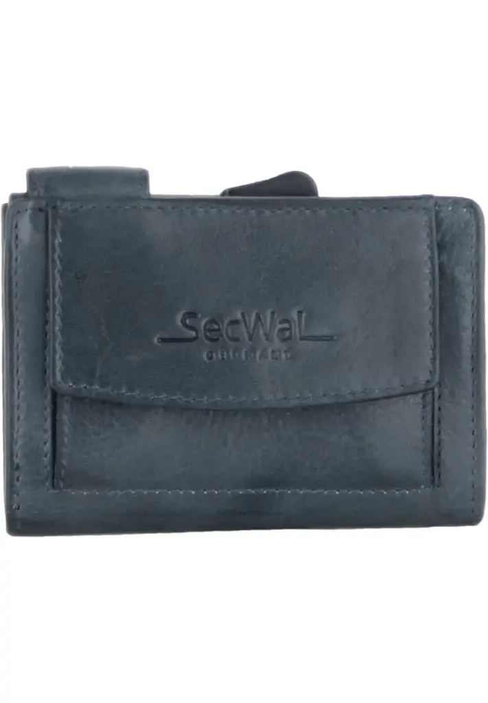 SecWal - Kartenetui mit Geldbeutel Druckknopf blau Leder (Vintage)