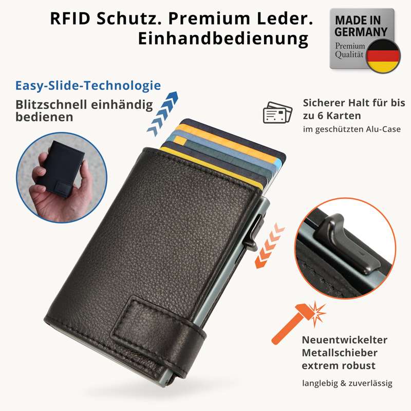 SecWal - Kartenetui mit Geldbeutel Wiener Schachtel schwarz Leder