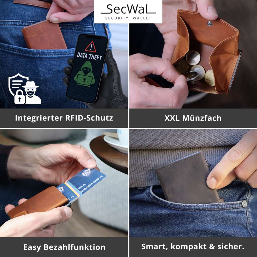 SecWal - Kartenetui mit Geldbeutel Wiener Schachtel schwarz Leder