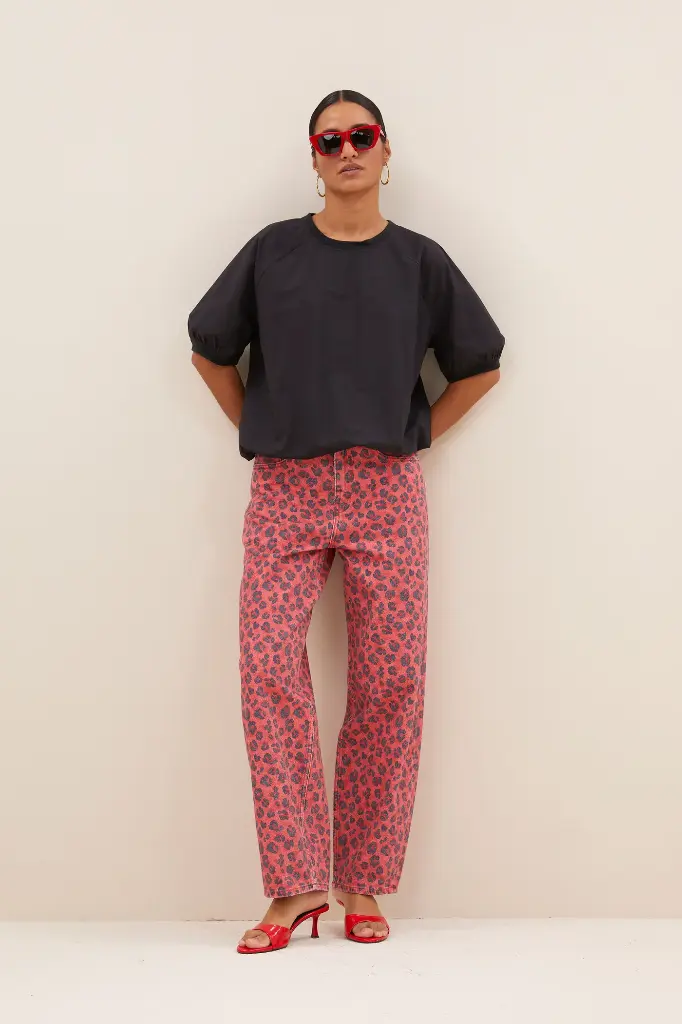 By Bar - Lew Red Cheetah Pants - 1303 Red Cheetah print