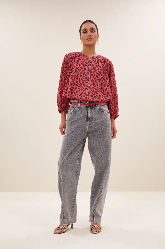 By Bar - Becky Red Cheetah Blouse - 1303 Red Cheetah Print