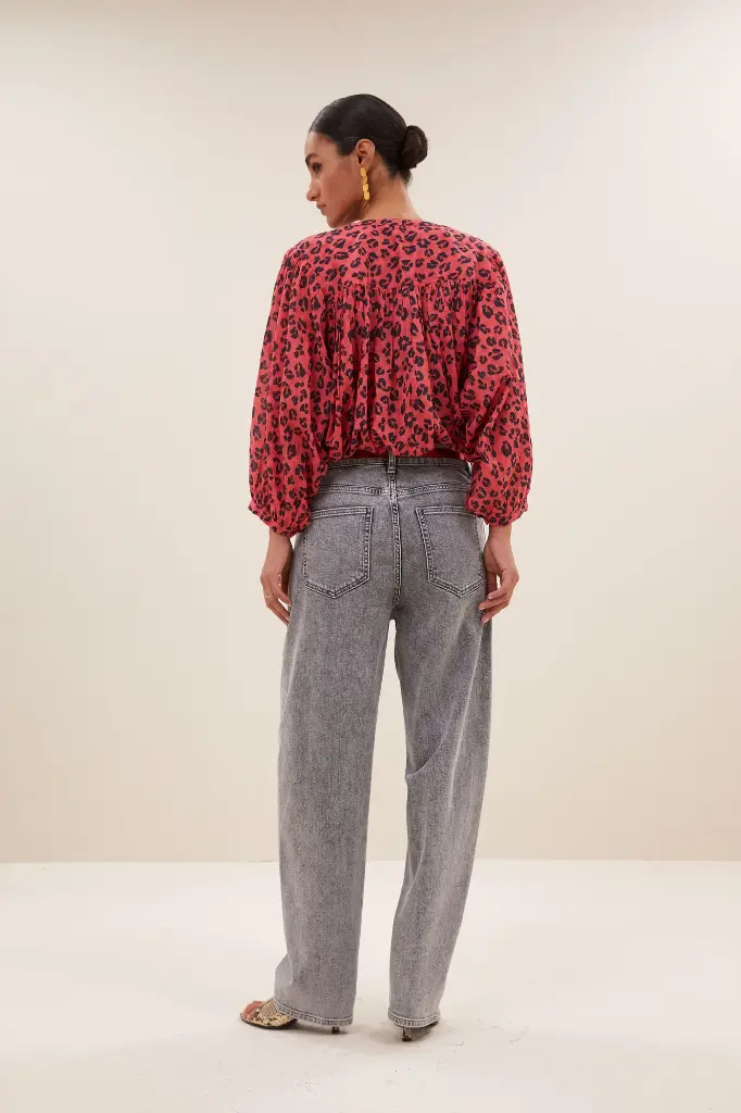 By Bar - Becky Red Cheetah Blouse - 1303 Red Cheetah Print