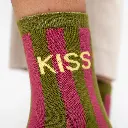 Billybelt - Baumwollsocken KISS gestreift - khaki pflaume