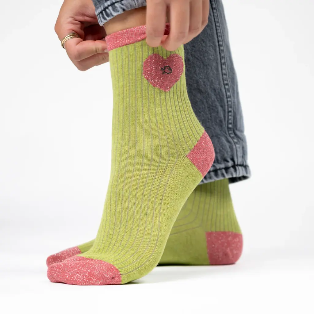 Billybelt - Baumwollsocken Lurex Heart - applegreen pink