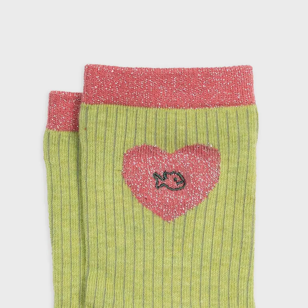 Billybelt - Baumwollsocken Lurex Heart - applegreen pink