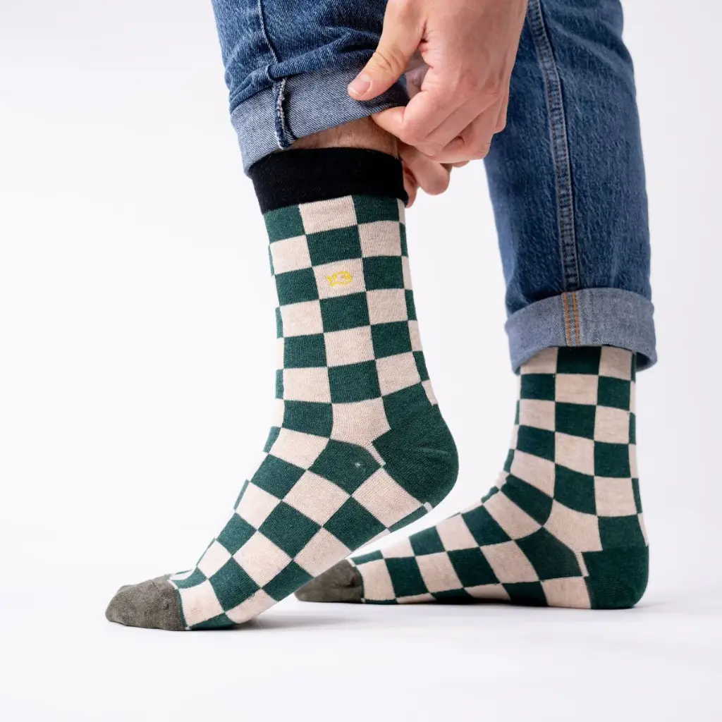 Billybelt - Baumwollsocken kariert dunkelgrün beige