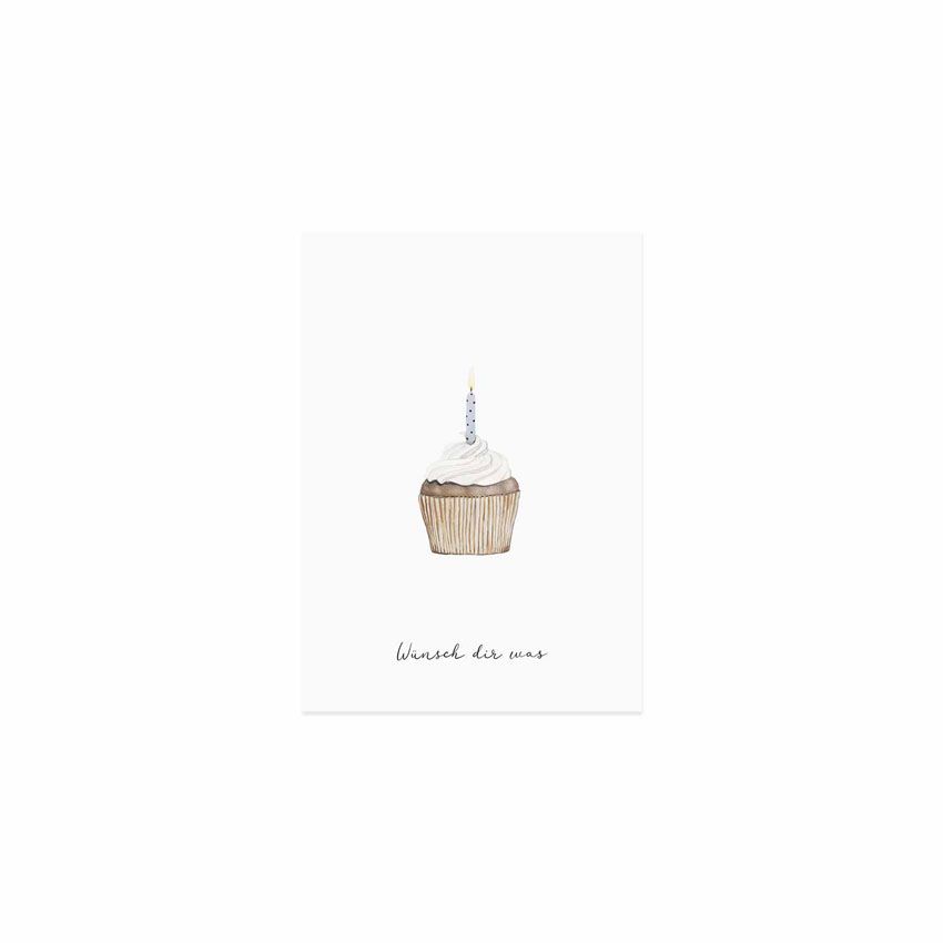Eulenschnitt - Postkarte - Törtchen mit Kerze wünsch dir was
