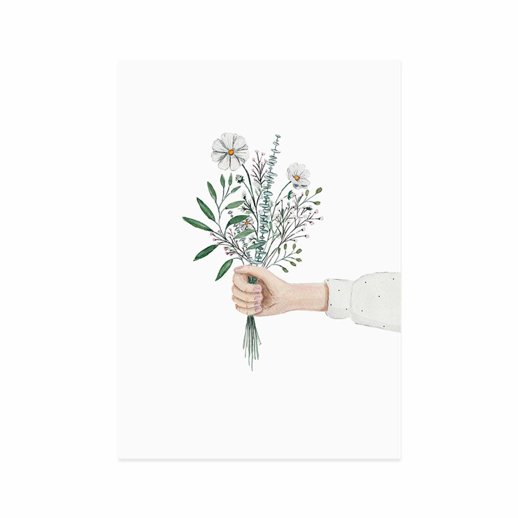 Eulenschnitt - Postkarte - Hand mit Blumenstrauß