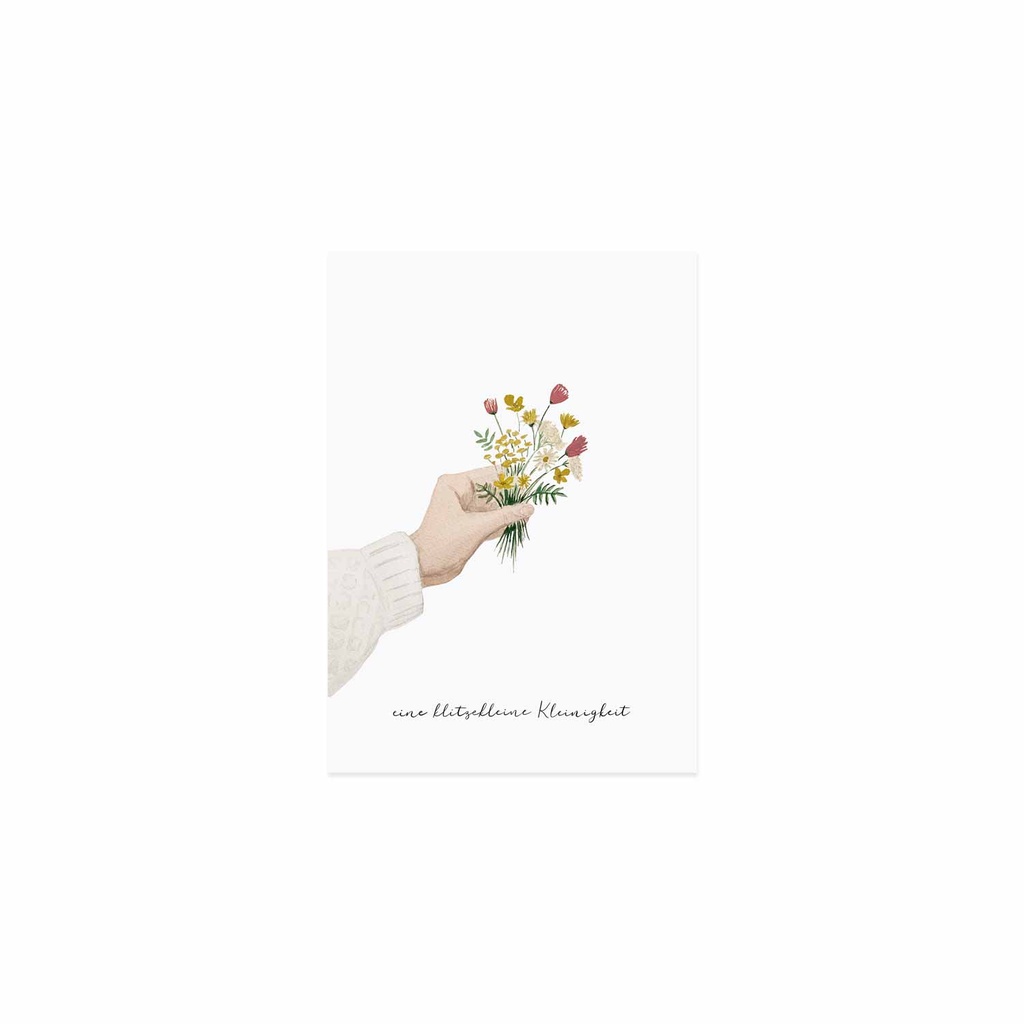 Eulenschnitt - Postkarte - Hand mit kleinem Blumenstrauß Eine klitzekleine Kleinigkeit