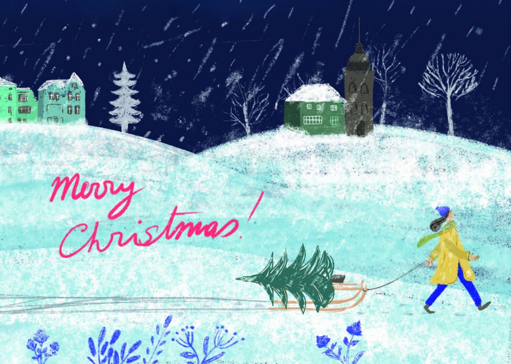 Elena Klein - Postkarte - Weihnachten 'Merry christmas'