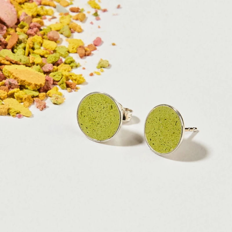 Hartgut Buntbeton - 11mm Ohrstecker (Paar) Silberfassung - Buntbeton - fresh Limetta (Limette)