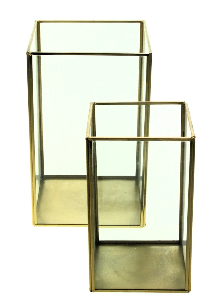 Meander - Windlicht groß Glas Gold 16x16x26 cm 