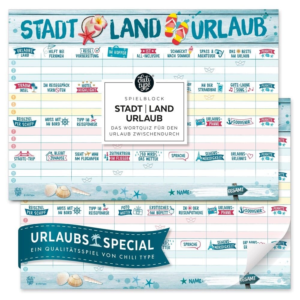 Chilitype - Stadt-Land-Urlaub - Spielblock DIN A4