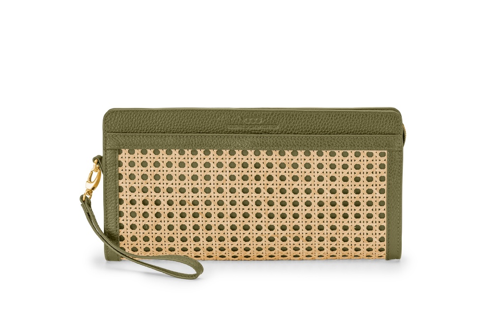 Tragbar XL Clutch Wiener Geflecht | oliv | gold | genarbt
