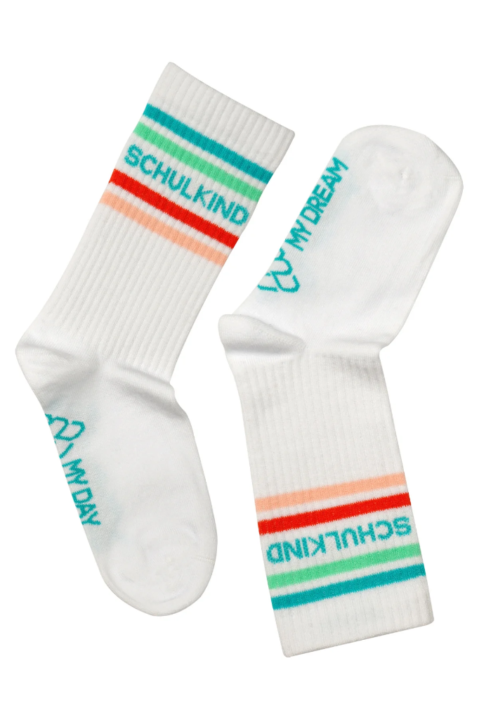 MDMD - Schulkind Socken -  weiß/orange/mint
