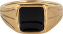 Charmins Ring - R1004 - Gold-colored UNI Men's Signet Ring Square Black Stone Steel