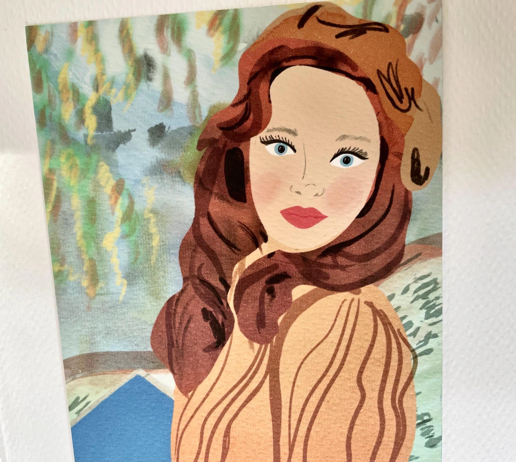 Elena Klein - Postkarte - Herbstfrau / Frau mit Baskenmütze