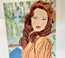 Elena Klein - Postkarte - Herbstfrau / Frau mit Baskenmütze
