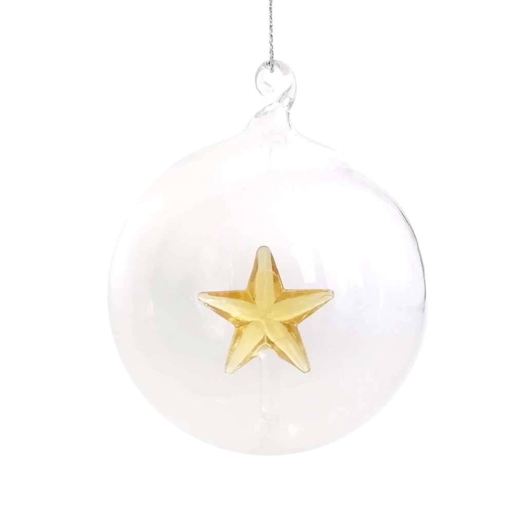 Mea Living - Glas-Christbaumkugel mit Stern Gelb 8cm