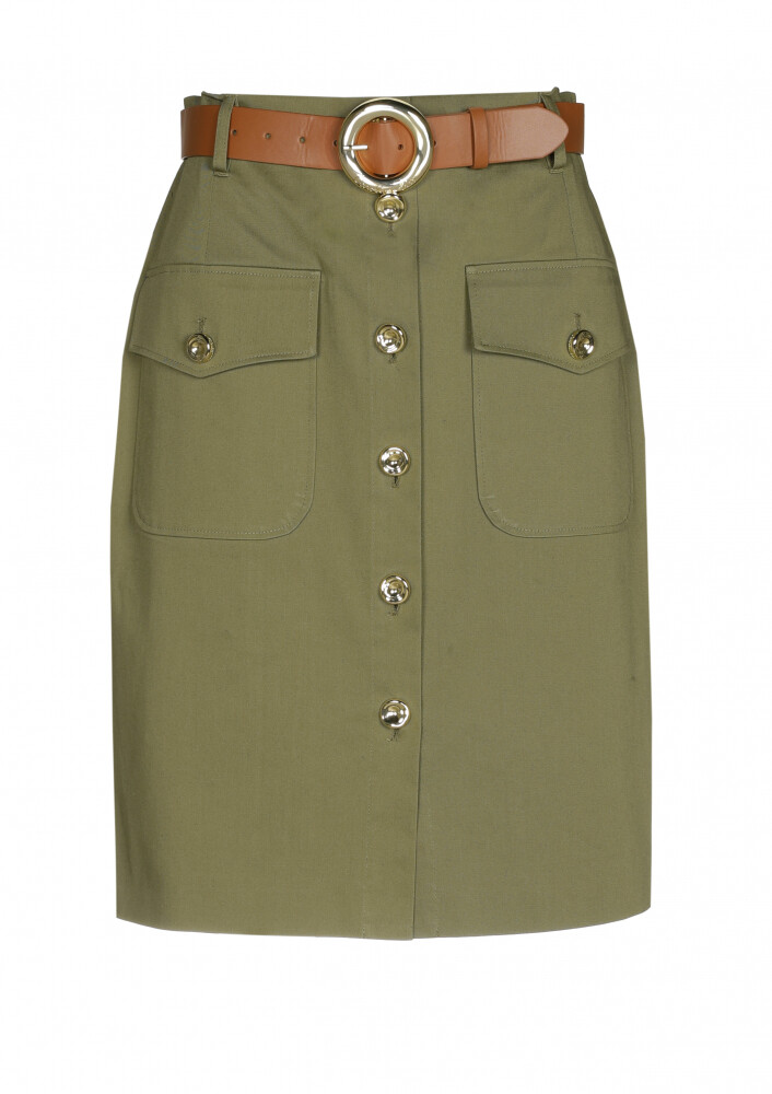 Caroline Biss - COMFORTABLE COTTON SAFARI SKIRT khaki