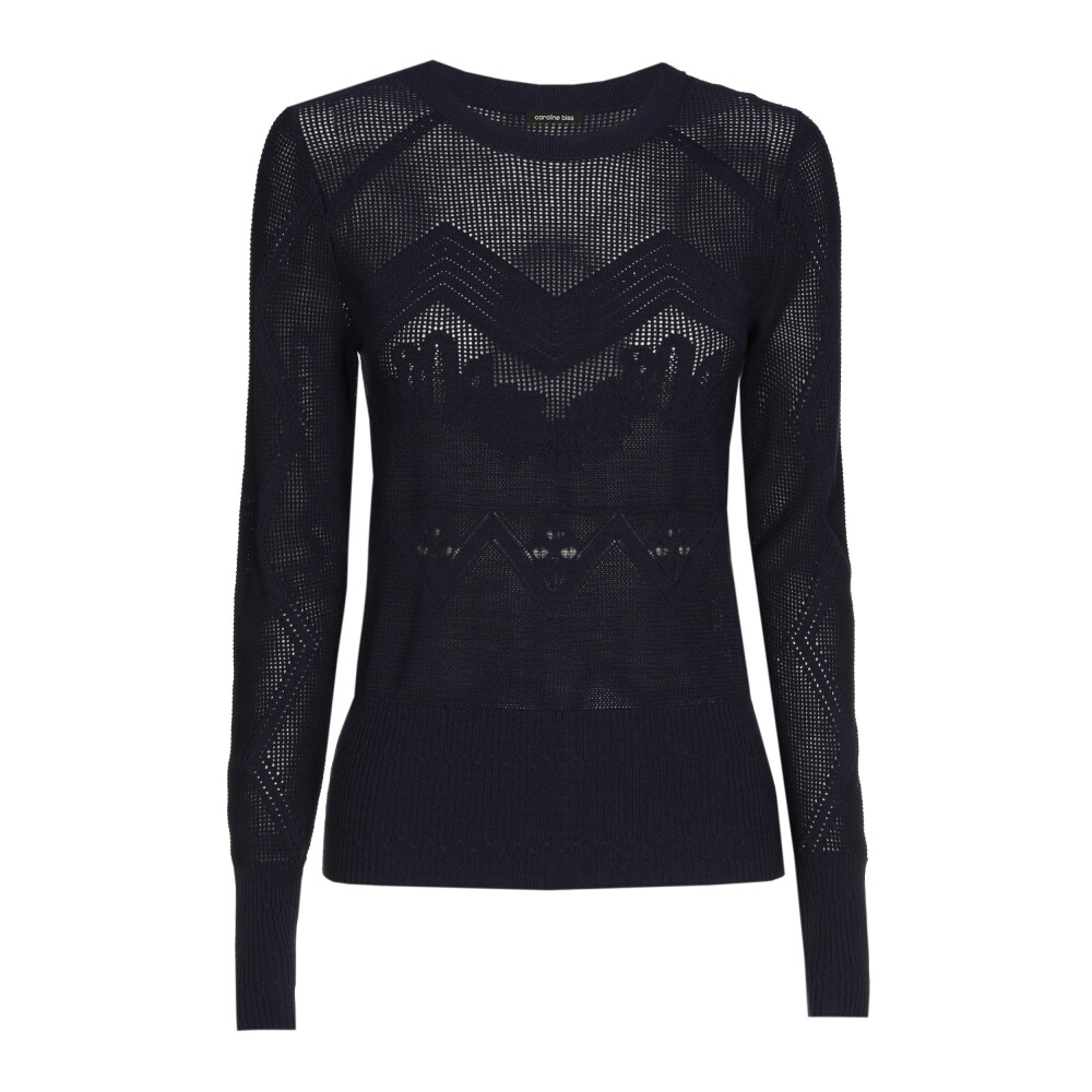 Caroline Biss - FINE-KNIT SEMI-SHEER PULLOVER WITH PATTERN navy