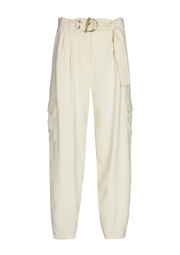 Caroline Biss - LOOSE-FITTING DRESSY CARGO PANTS, HIGH WAIST cream