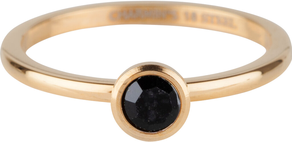Charmins Ring - R1021 - Gold Extension Ring Round Stone Black Crystal 4mm Steel