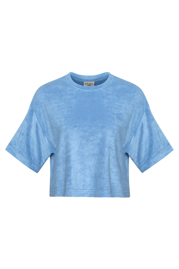 MDMD - Frottee Crop T-Shirt - blaugrau