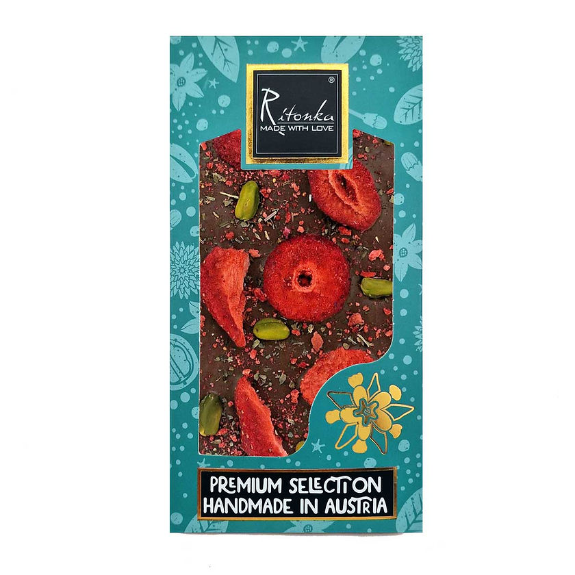 Ritonka - Premium Milchschokolade - Erdbeere, Pistazien, Basilikum - 95 g 