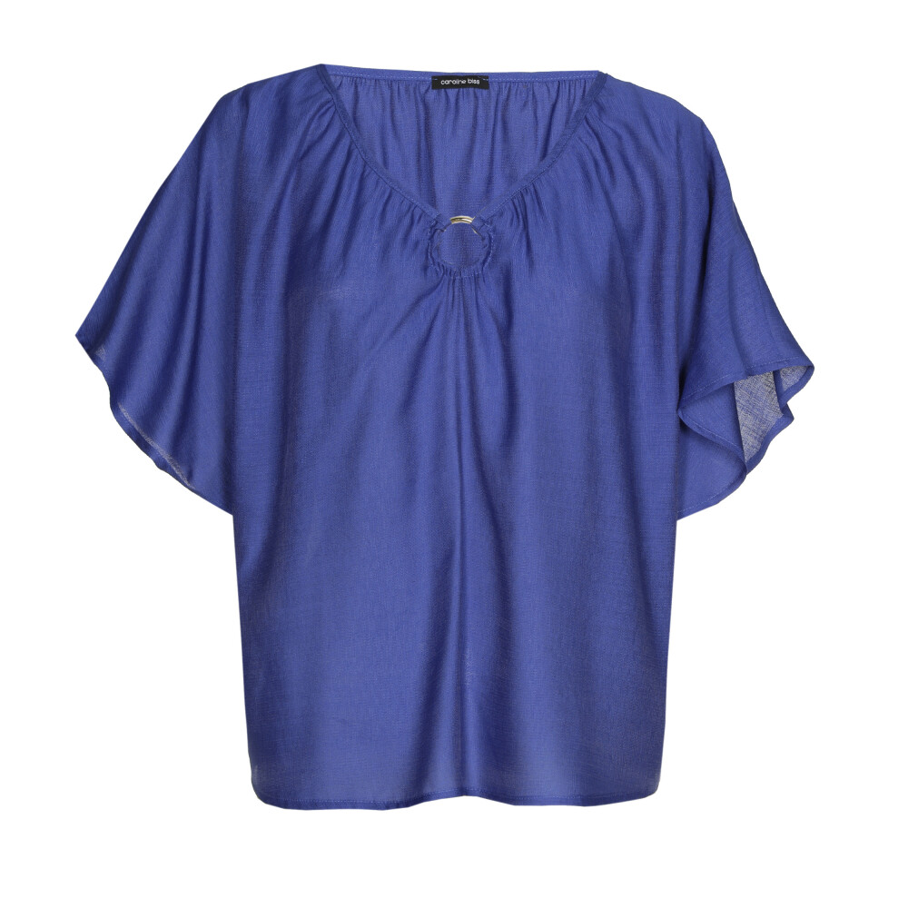 Caroline Biss - TOP - BLEND OF VISCOSE - SOLID - V NECK - DEEP BLUE 