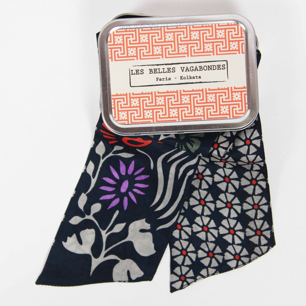 Les Belles Vagabondes - Seidenschal Bandeau Clematite Marine Navy