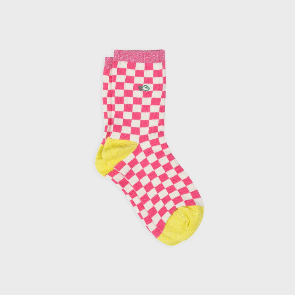 Billybelt - Karo Socken Rosa Weiß - Gr. 37-40