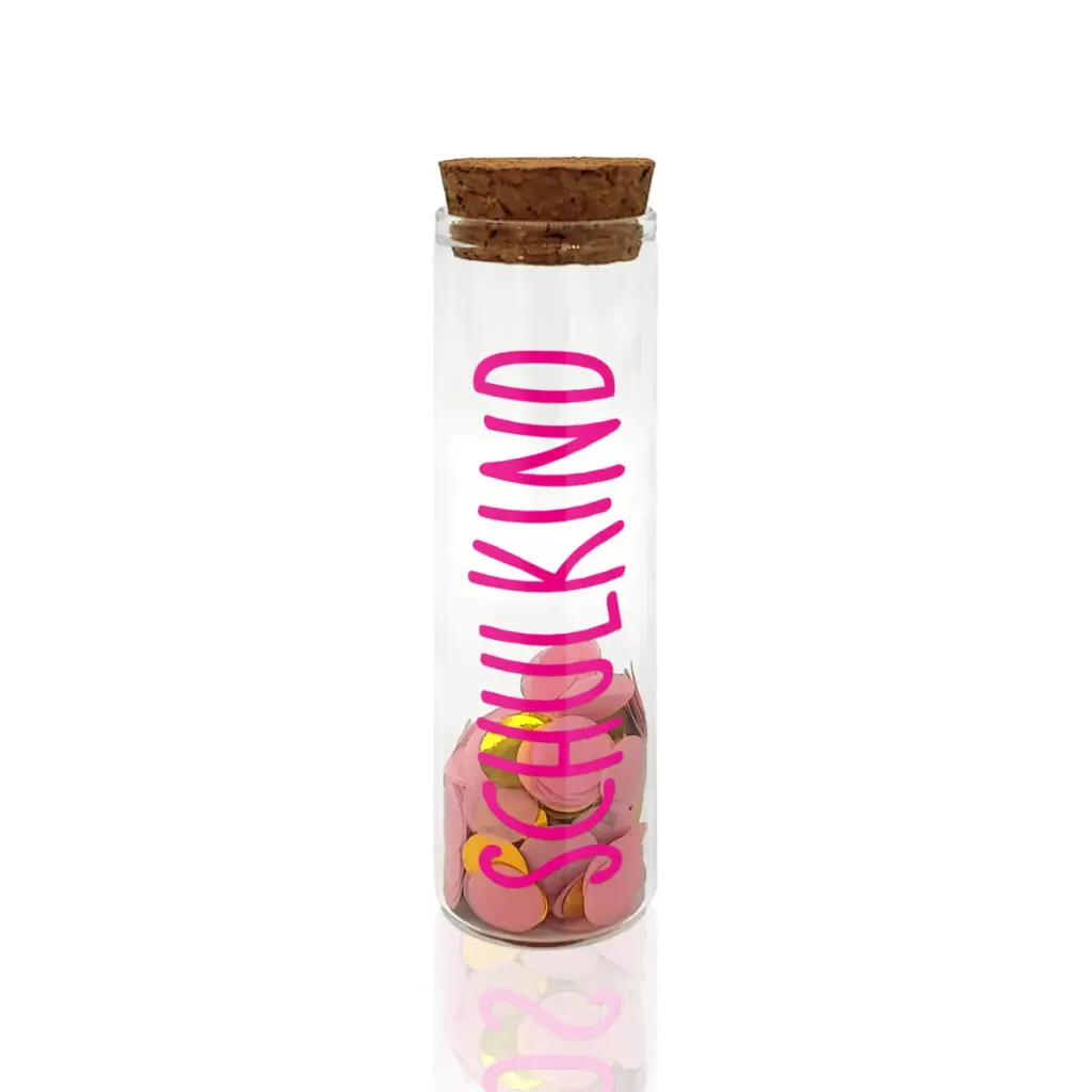 Mea Living - Geldgeschenkröhrchen SCHULKIND pink mit rosa Konfetti