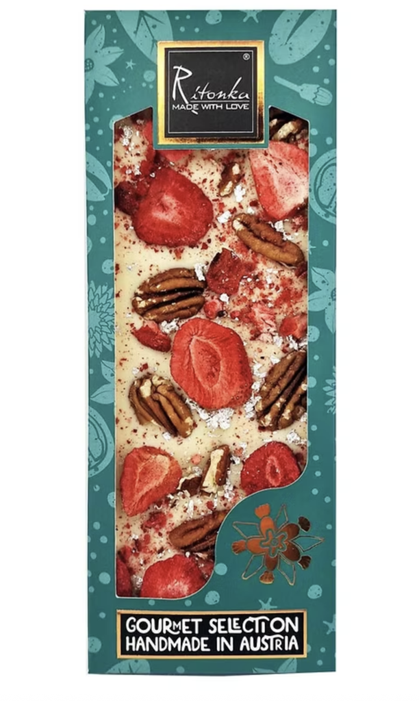 Ritonka - Gourmet Selection Weiße Schokolade - Erdbeere, Pekannuss, echtes Silber 130g