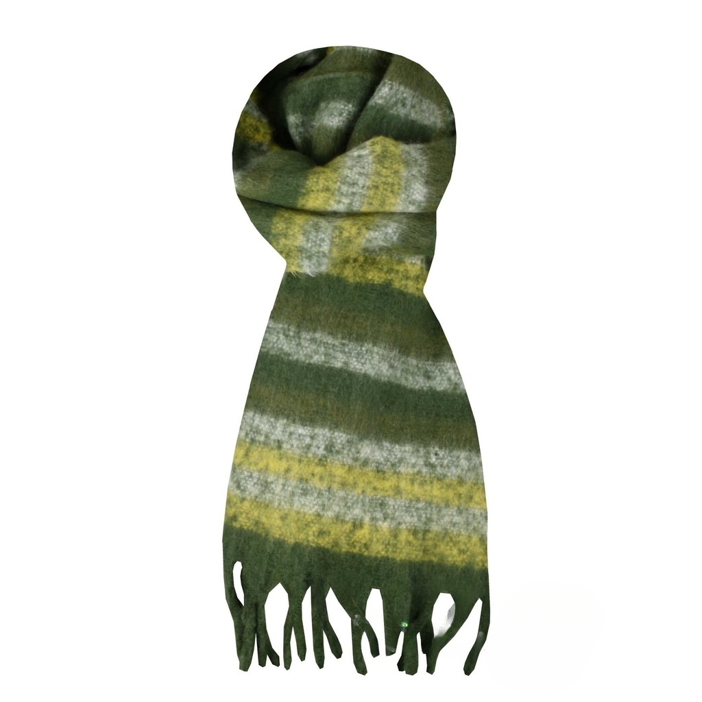 Großer Schal mit Fransen - Stripes olive green