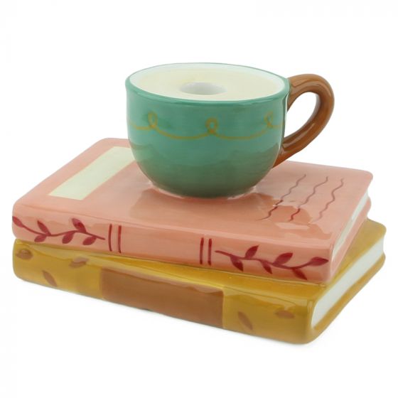 Homebound - Stabkerzenhalter Bücher und Kaffeetasse Keramik 16,5x13,5x9,5cm
