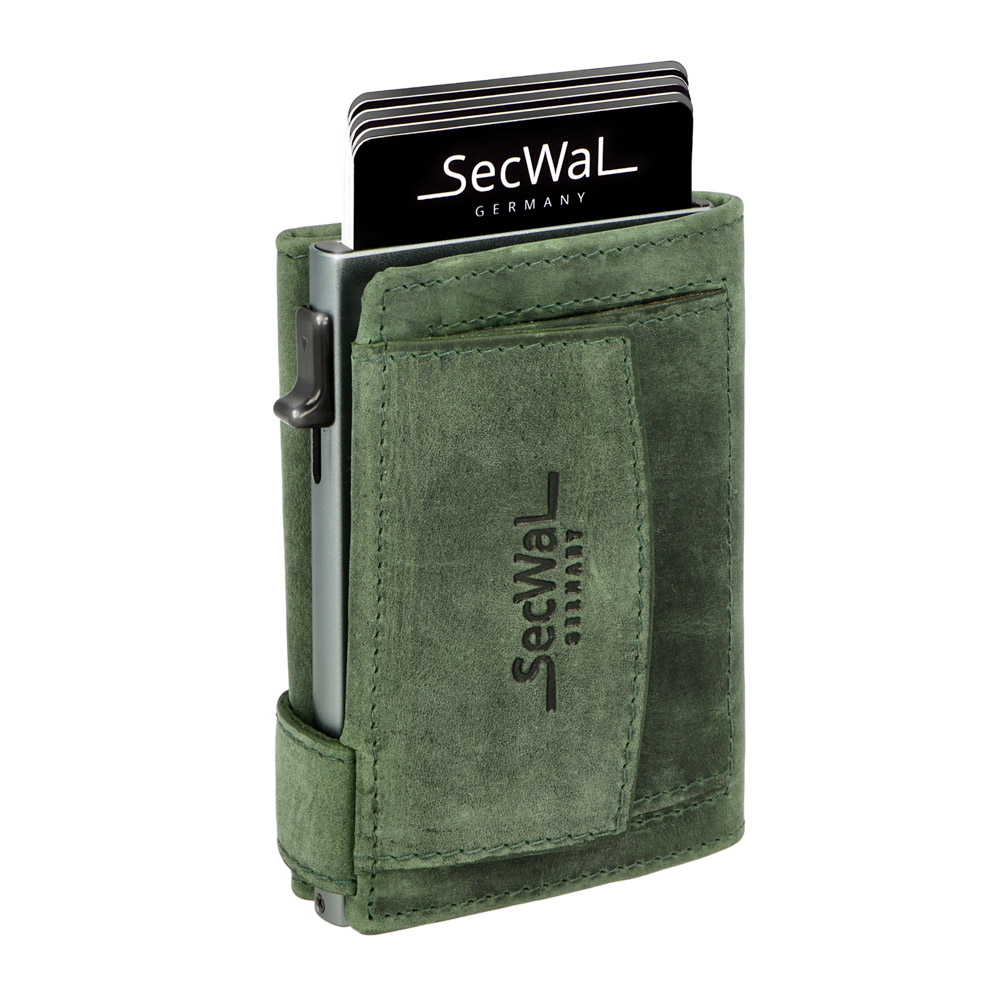 SecWal - Kartenetui mit Geldbeutel Druckknopf grün Leder (Hunter)