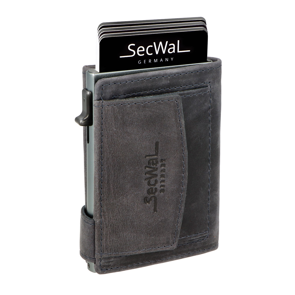 SecWal - Kartenetui mit Geldbeutel Druckknopf grau Leder (Hunter)