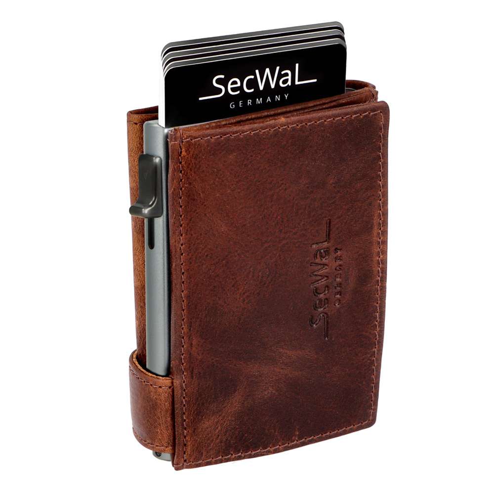 SecWal - Kartenetui mit Geldbeutel XXL Münzfach Wiener Schachtel Leder braun (Bull)