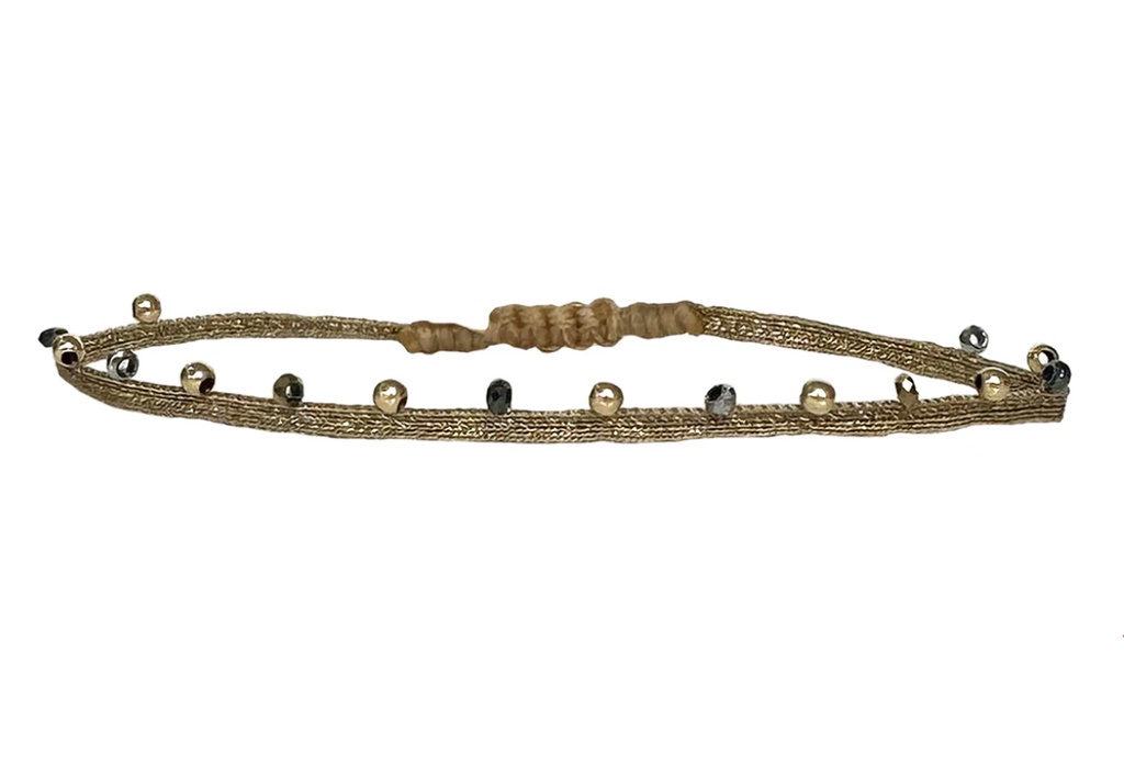 LeJu - Bracelet gold polyester threads with gold, grey glass beads