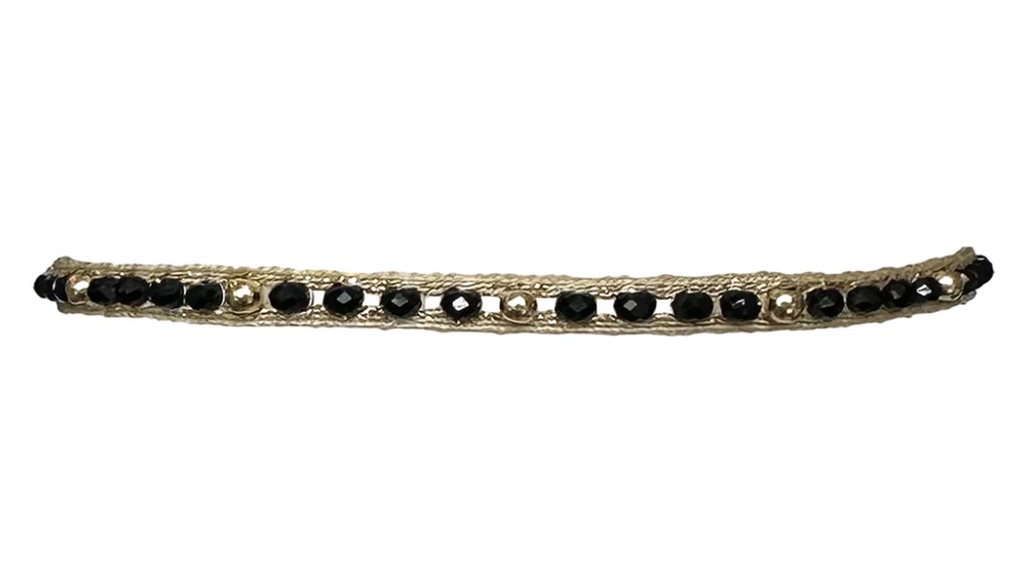LeJu - Bracelet gold polyester threads with black, gold glass beads