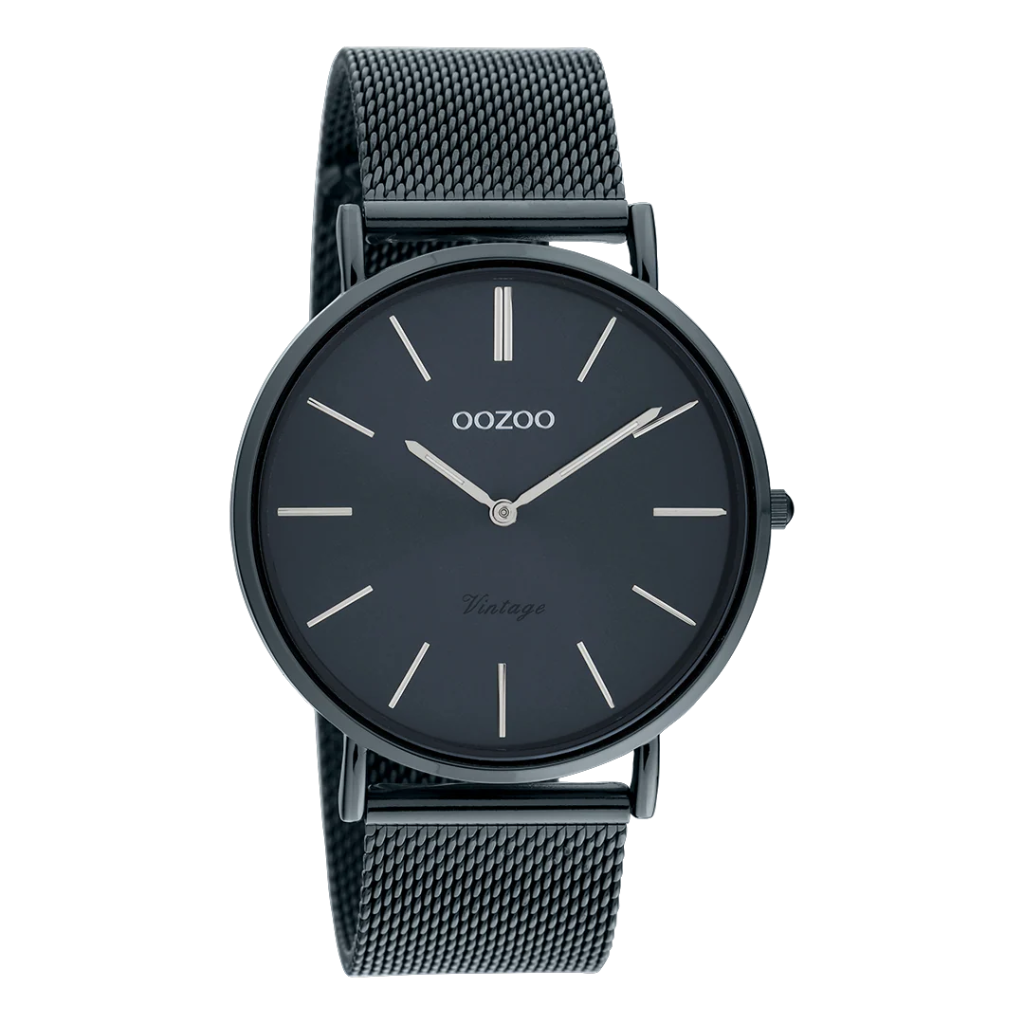 Oozoo Timepieces - Armbanduhr - Vintage Unisex Edelstahl-Mesh-Armband - dunkelblau 40mm