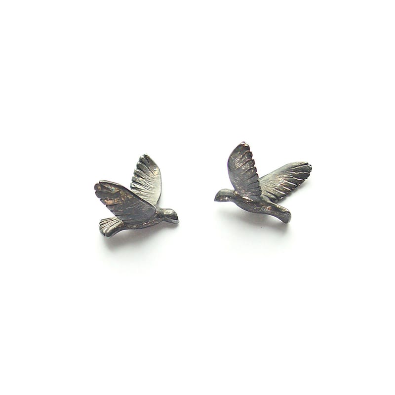 Lisa Kroeber Jewellery Art - Earrings Birds Big -  Rhodium Silver