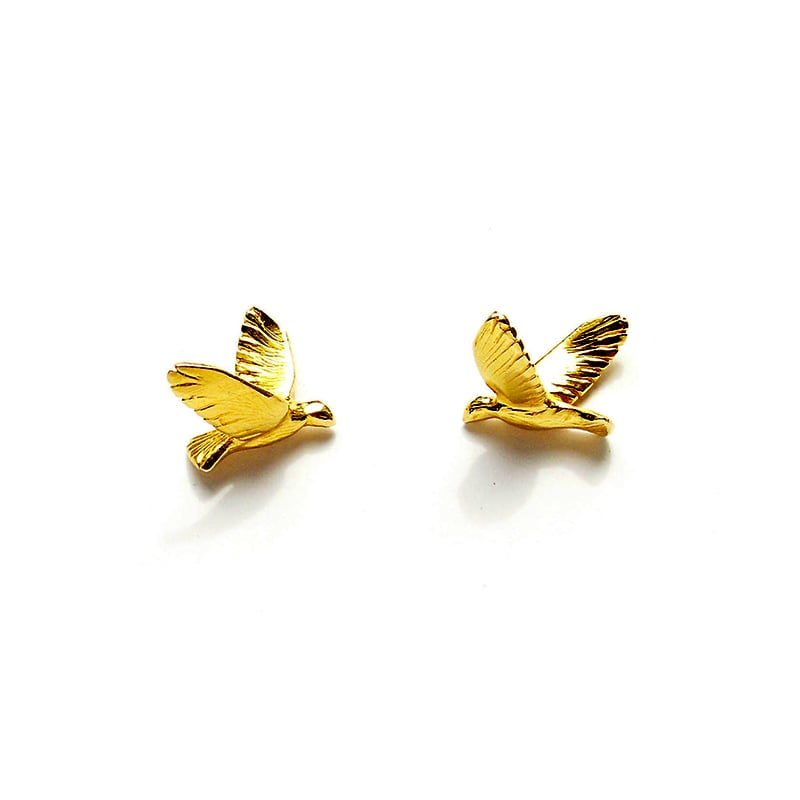 Lisa Kroeber Jewellery Art - Earrings Birds Big -  Gold Yellow