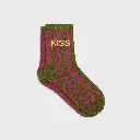Billybelt - Baumwollsocken KISS gestreift - khaki pflaume