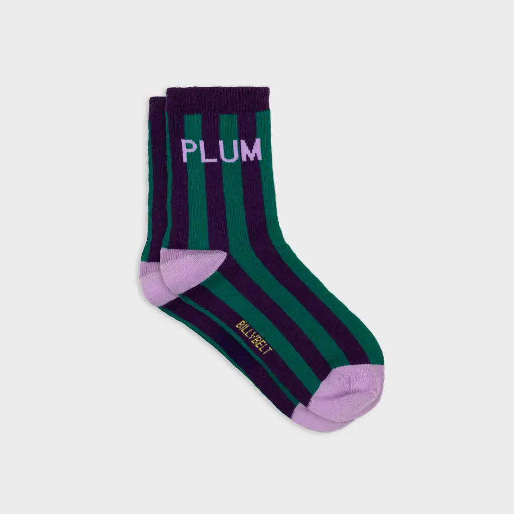 Billybelt - Baumwollsocken PLUM gestreift - green purple