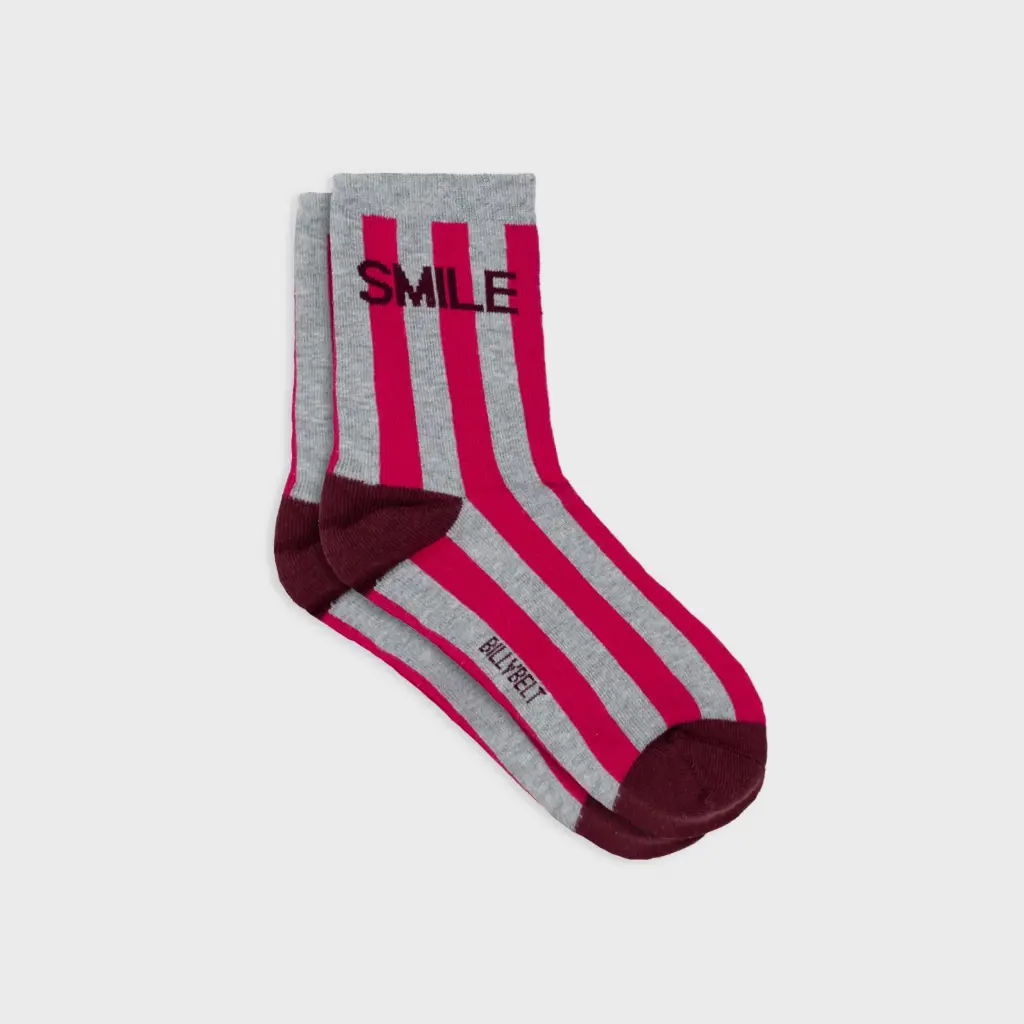 Billybelt - Baumwollsocken SMILE gestreift - pink grey