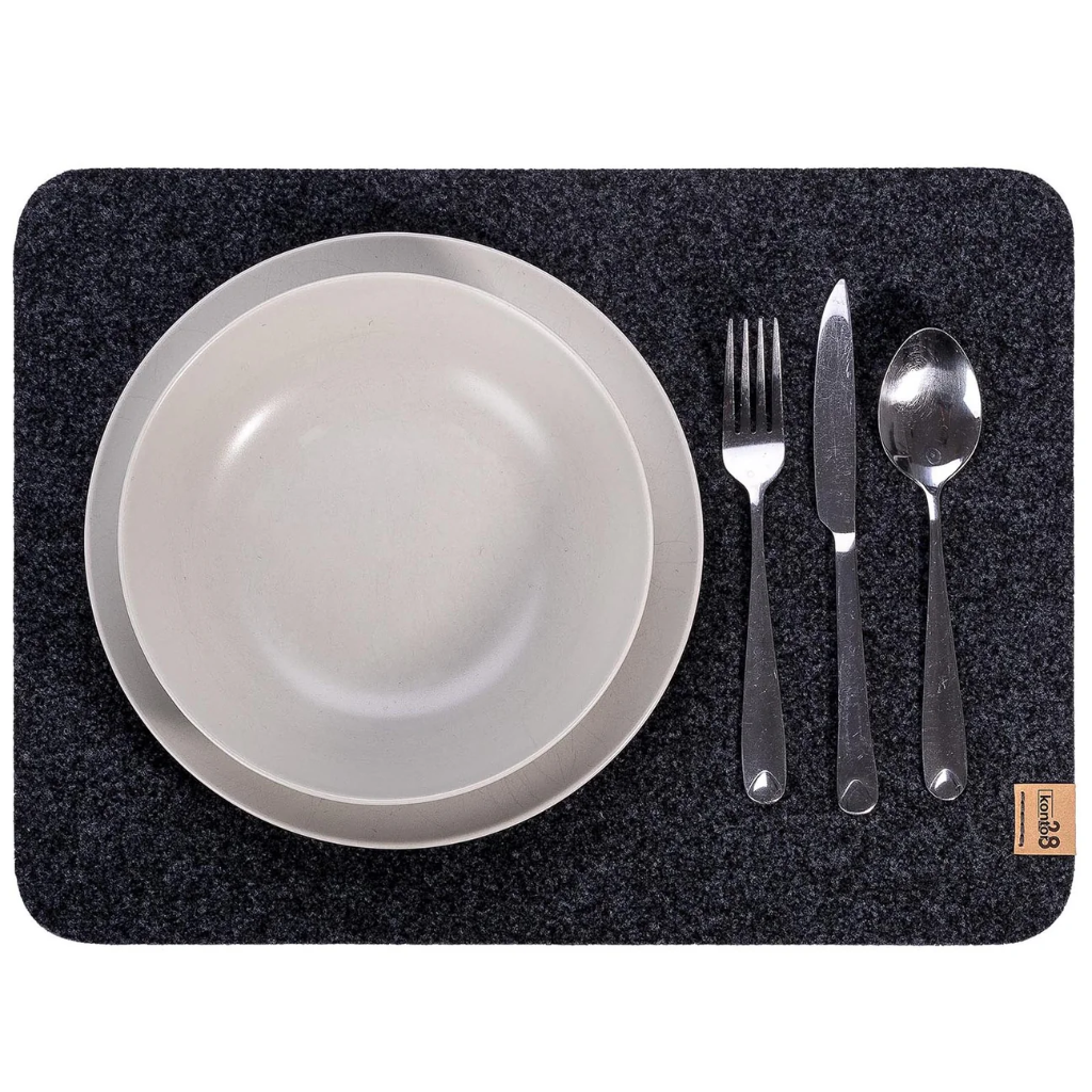 Maxx Factory / Kontor 28 - 2er Set Tischsets RUNDAD 4mm rPET - aus up-, recycling Filz - #901 anthrazit - Größe XXL 45x33 cm